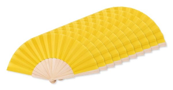 Pack mit 10 GiftRetail MO9532 - FANNY WOOD Eleganter Holz Handfächer mit Stoffbespannung