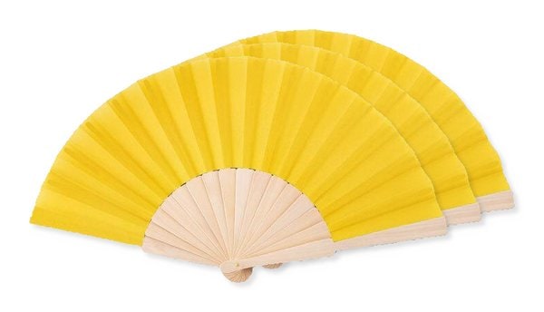 Pack mit 30 GiftRetail MO9532 - FANNY WOOD Eleganter Holz Handfächer mit Stoffbespannung