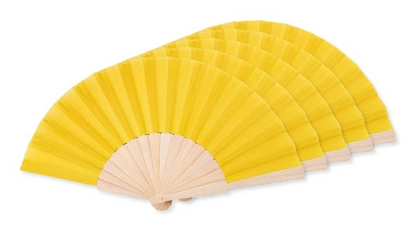 Pack mit 50 GiftRetail MO9532 - FANNY WOOD Eleganter Holz Handfächer mit Stoffbespannung