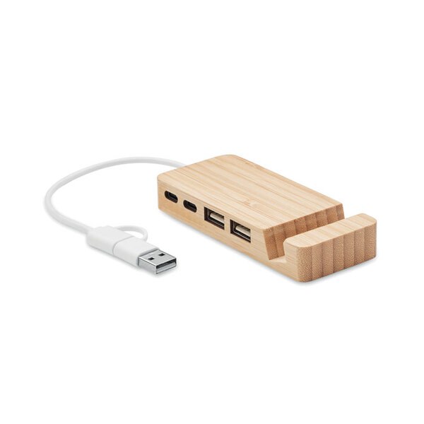 HUBSTAND Hub USB 4 ports en bambou - GiftRetail MO2144