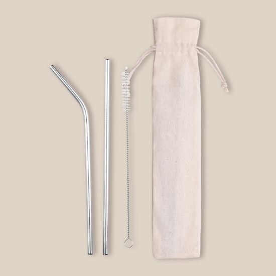 Goya 50036 - 2er Set Metall Strohhalme mit Baumwolltasche LEMONADE