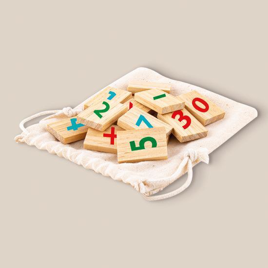 Goya 52031 - Ensemble de 15 pièces en bois avec symboles mathématiques et sac en coton MART