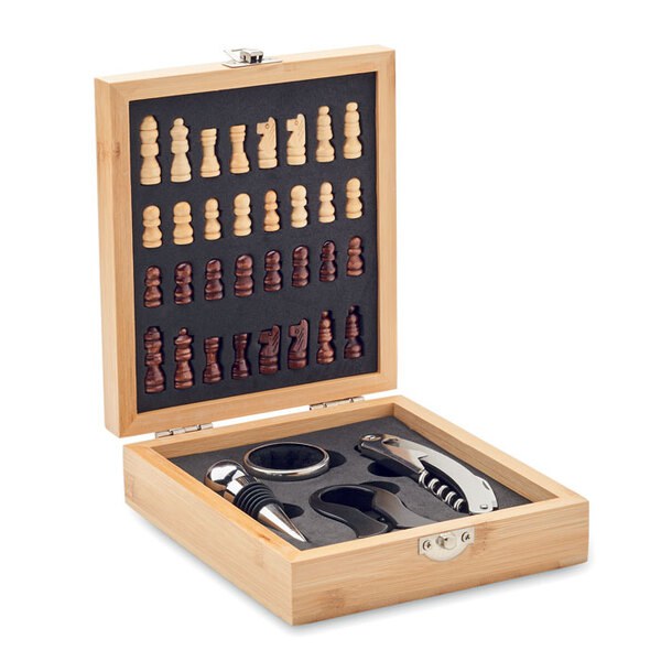 CHESSET Weinset mit Schachspiel - GiftRetail MO2393