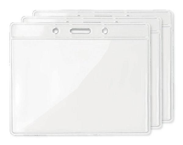 Pack of 3 GiftRetail MO8599 - BADGY Clear Plastic Badge Holder 10cm x 8cm for ID Cards