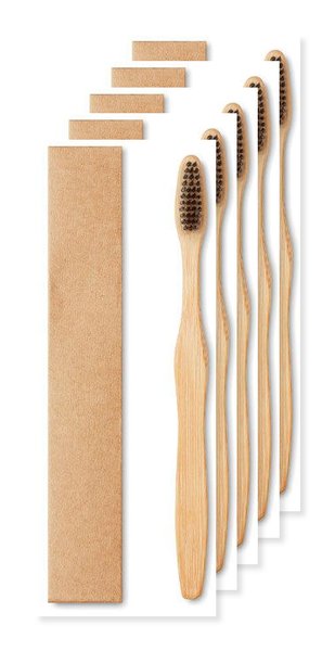 Pack mit 5 GiftRetail MO9877 - DENTOBRUSH Zahnbürste Bambus