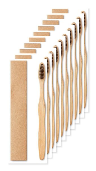 Pack mit 10 GiftRetail MO9877 - DENTOBRUSH Zahnbürste Bambus