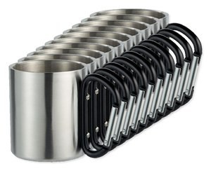 Pack mit 10 GiftRetail MO8313 - TRUMBO Becher aus Edelstahl mit Karabinerhaken als Henkel
